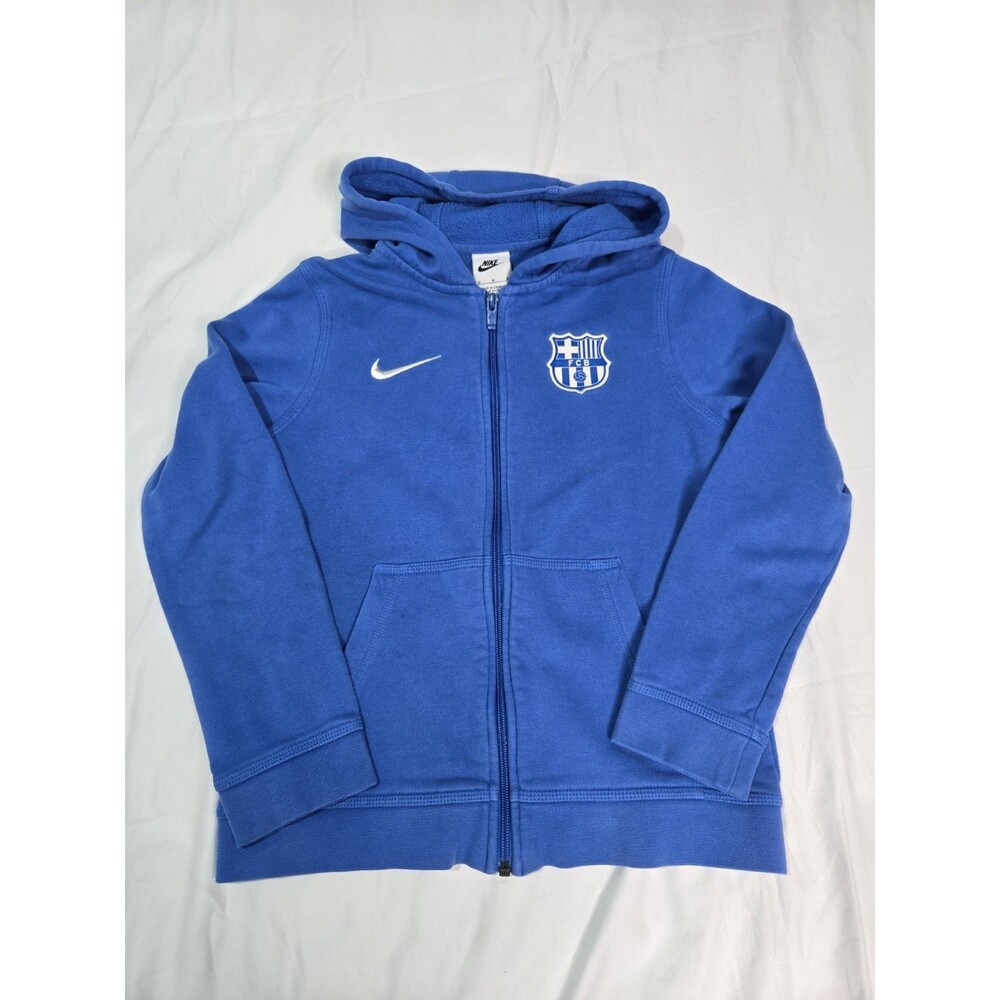FC Barcelona Hoodie Sweatshirt Youth M Blue Soccer Nike Full Zip Fleece